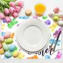 50 Pack Easter Placemats Disposable, White Paper Table Mats with Colorful Jelly Bunny Candy & Happy Easter Script, for Easter Party, Brunch, Church, Spring Home Decoration