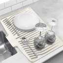 Silicone Dish Drying Mat for Kitchen Counter, Dish Drainer Mat, Non-Slip Drying Pad with Built-in Drain, Kitchen Drying Matt For Counter(18.9" x 11.8", Cream)