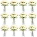 Zeyune 36 Pack Artificial Flowers Centerpiece with Vase Bulk for Wedding Table 24 Bundles Silk Floral Faux Rose Bouquet with 12 Plastic Vase for Bridal Shower Table Decor(White)