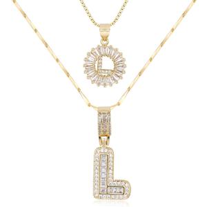 Letter Necklace 14k Gold Plated Bling Dainty Necklaces Trendy Chunky Custom Name Necklace Personalized Round Circle Pendant Zirconia Letters Name Crystal Jewelry Gifts for Women