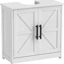 HOMCOM Pedestal Sink Storage Cabinet, Farmhouse Freestanding Bathroom Sink Cabinet with 2 Barn Doors and Adjustable Shelf, White, Size: 23.6" L x 11.8" W x 23.6" H