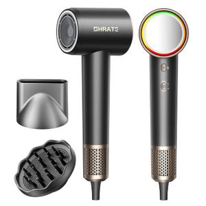 SHRATE Professional High Speed Ionic Hair Dryer | Ultra-Fast Drying | 500 Million Negative Ions | Low Noise | 160000 RPM | Compact Blow Dryer with Magnetic Diffuser for Faster Drying All Hair Types (Black)