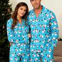 RAISEVERN Couples Christmas Matching Pajamas 2 Piece Women Men Xmas Pjs Soft Pajama Set Long Sleeve Loungewear Warm Sleepwear (Blue)