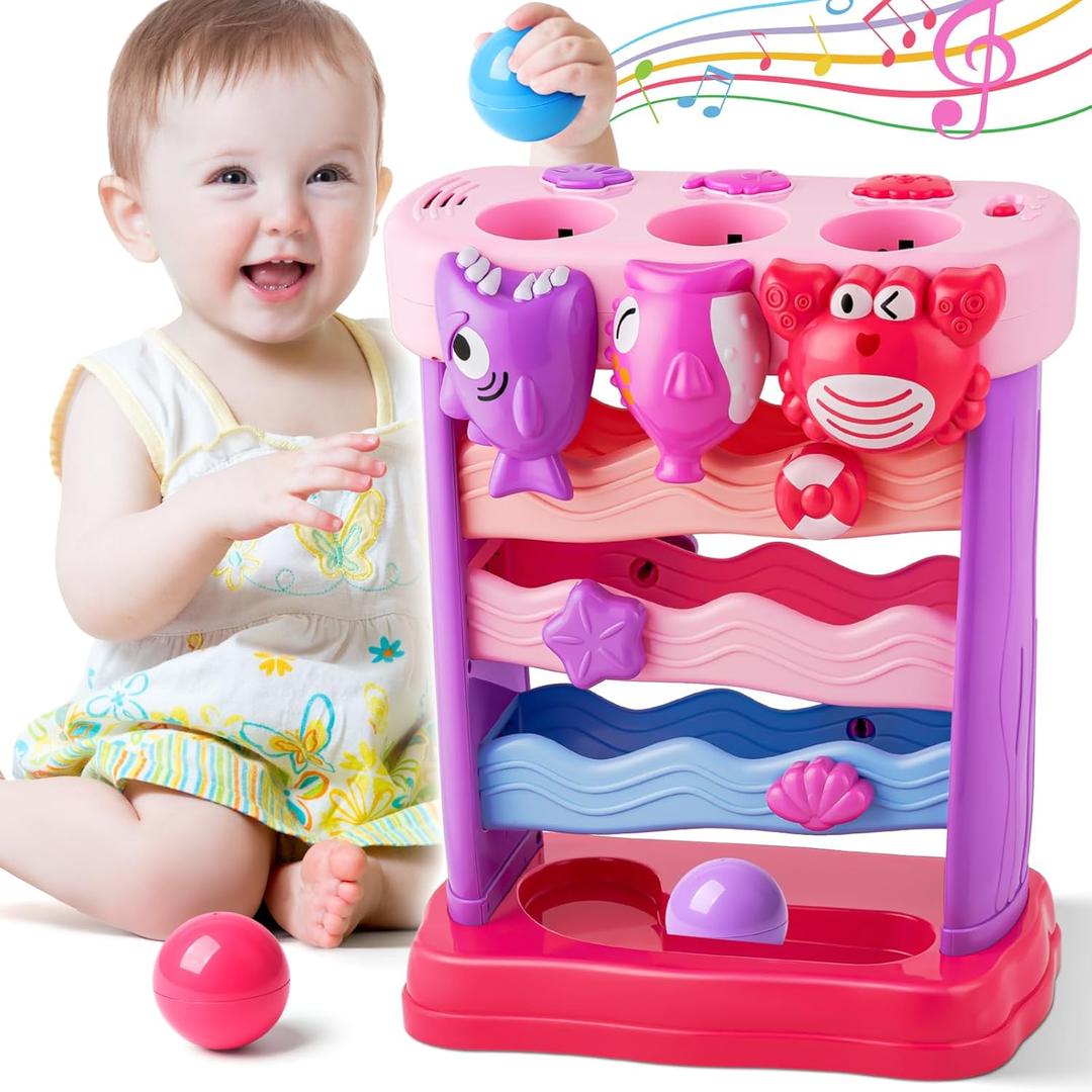 V-Opitos Musical Toy for 1, 2 Years Old Boys & Girls, Feeding Interactive Toys with Ball, Montessori Education Toys, Perfect Toddler Christmas Birthday Gifts (Pink)