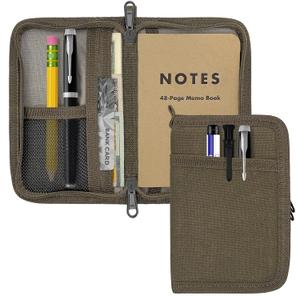 Journal Cover for Field Notes & Moleskine Cahier 3.5 x 5.5, Waxed Canvas Notebook Planner Sketchbook Cover with Zipper Pen Holder (Olive)