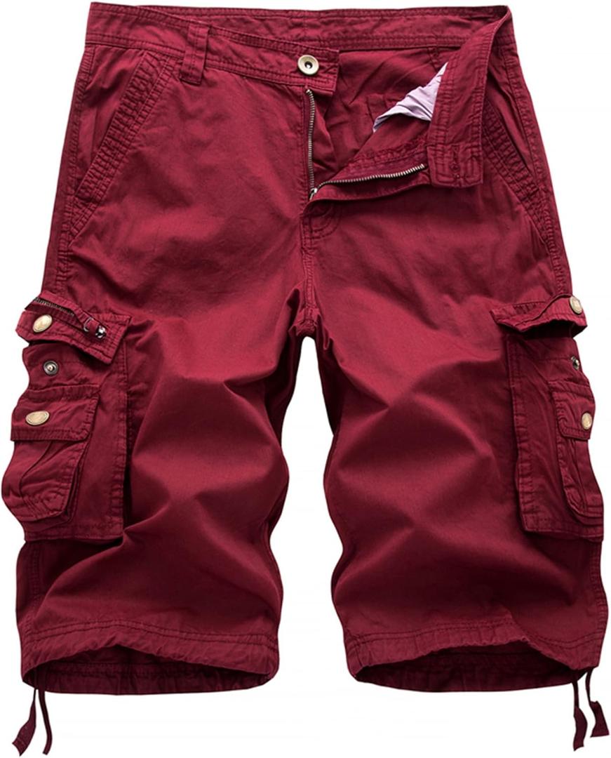 Men's Camo Cargo Shorts Relaxed Fit Multi-Pocket Outdoor Camouflage Cargo Shorts Cotton (Red, XXL)