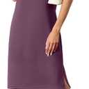 GRECERELLE 2025 Women Summer Round Neck Casual Loose Split Wrinkle-Free Midi Dress with Pockets (XS-3XL) (XX-Large, Rosewood)