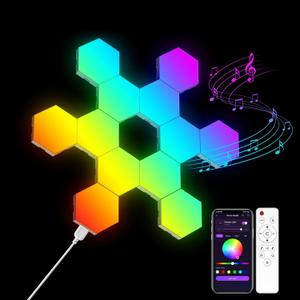 OJQ 12 Pack Hexagon Lights Wall RGB Panel - Smart APP RGB Hexagonal Modular Gaming Light Music with Sync Honeycomb Shape Panels Hexagon Lights for Bedroom Children Room Decor (Multicolor-4)