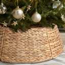 6-Piece Rattan Christmas Tree Collar - 33" Rustic Farmhouse Tree Skirt- Xmas Tree Base Cover for Christmas Decoration- Woven Holiday Tree Ring Accessory for Home, Living Room (Natural, 33 in)