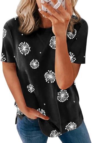 Biucly Womens Short Sleeve Crewneck Shirts Loose Casual Tee T-Shirt, XL