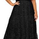Plus Size Wedding Dress Bride Boho Lace Square Neck Long Maxi Dresses (Black), 16plus