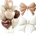 Brown Cream Heart Balloons, Large Foil Bow Balloons, 10Pcs 18 Inch Heart Shaped Foil Balloon with 38" & 30" Bow Balloon for Girls Women Birthday Valentines Baby Shower Wedding Bridal Party Decor
