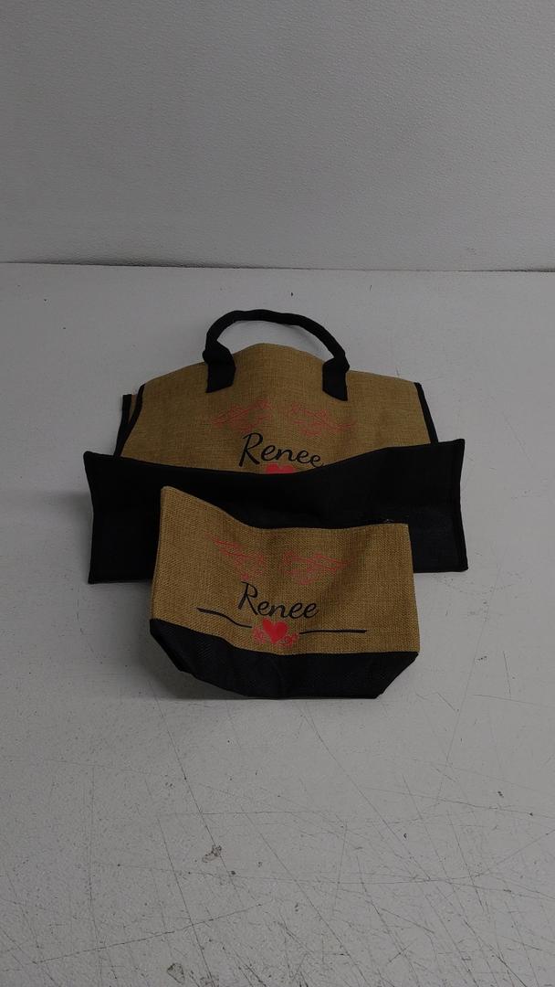 Renee Personalized Gifts for Women Tote Bag, Initial Jute Tote Bag & Makeup Bags Monogrammed Beach Bag w/ Zipper, Birthday Gifts Mothers Day Gifts for Mom Women Her Friend Sister Wife Grandma Teacher Nurse
 15×12 " and 11×8"