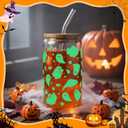 12 Packs Halloween Glass Cups 16oz Halloween Boo Baskets Stuffers Ghost Glass Cups with Lids Straws Glow in the Dark Iced Coffee Cup Gifts for Women Adults Teens Girls Party Decor (Ghost)