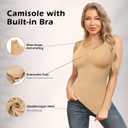 Shapewear Camisoles With Built in Bra Tummy Control Compression Tank Tops for Women Body Shaper Padded Tanks (Beige, L)