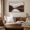 KISSFOX Vintage Fall Countryside Framed Wall Art Autumn Lake Mountain Forest Landscape Canvas Art Farmhouse Nature Paintings Artwork Rustic Serene Art Prints For Kitchen Living room Bedroom, 36"L x 24"W