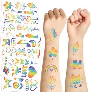 10 Sheets Rainbow Temporary Tattoos Birthday Themed Party Supplies Decoration Favors Cartoon Cute Sticker for Kids Boys Home Activity Class Prizes Carnival Christmas Rewards (black)