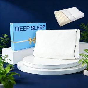 Natural Latex Pillow for Sleeping, Ergonomic Cervical Pillow for Neck Support, 90% Latex Core with Breathable Removable Washable Cover, Contour Bed Pillow for Side & Back Sleepers (White 40*60cm), 15.7 inches by 23.6 inches