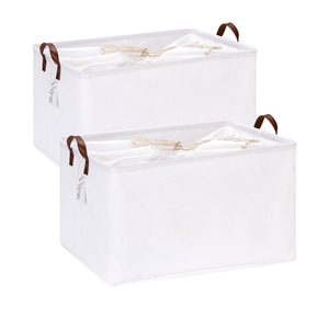 Hinwo 4-Pack Extra Large Canvas Fabric Storage Baskets with Handles, 70L Oversized Storage Bins, Collapsible Storage Box, Clothes, Toys, Blankets Organizers, 22 x 15 x 13 inches, (White)