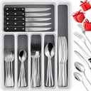 49 Piece Silverware Set with Organizer - Utensil Sets Stainless Steel Cutlery Set for 8, Mirror Finished Flatware Spoons and Forks with Steak Knives, Dishwasher Safe, Rust-proof