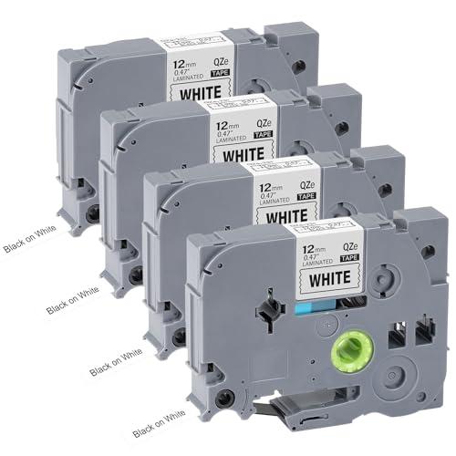 12mm 0.47 TZe TZ Tape 4Pack Laminated White Label Maker Tape Replacement for Brother P Touch Label Tape TZe-231 TZe231 Compatible with Brother PT-D210 PT-D220 PT-H110 PT-D410 PT-P710BT