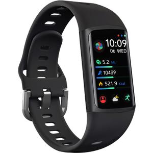 FITVII FINO 2 Slim Fitness Tracker, Smart Watch with Blood Oxygen, Sleep Monitor, 24/7 Heart Rate & Blood Pressure, IP68 Waterproof Health Activity Trackers with Calories Step Counter for Women Men (Black)