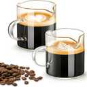 3 x Glass Espresso Cups Set of 2, 4 OZ Double Spouts Cups espresso measuring with handle Clear Glass Milk Coffee Accessories for Machine