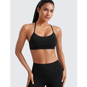 CRZ YOGA Butterluxe Y Back Sports Bras for Women - Padded Racerback Low Impact Spaghetti Thin Strap Workout Yoga Top, Black Medium 