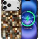 for iPhone 17 Pro Case,Compatible with MagSafe,Dual-Layer Hard Shell + Silicone Cover,Full Body Protection Shockproof Case for iPhone 17 Pro-Brown Toned Glass Mosaic Tiles