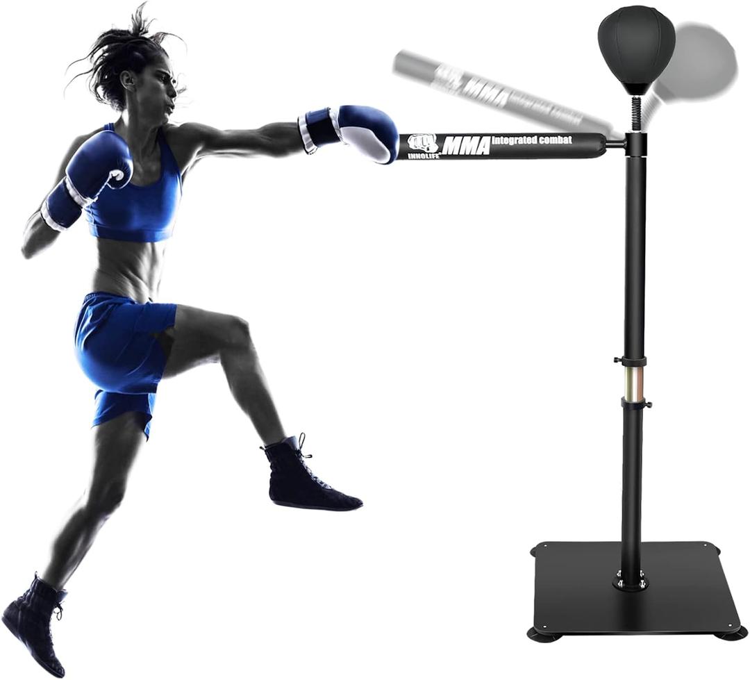 INNOLIFE Boxing Speed Trainer,Boxing Spinning Bar with Speed Bag Free Standing Adjustable Height from 4.8 ft-6 ft, 6 Ft X 14"