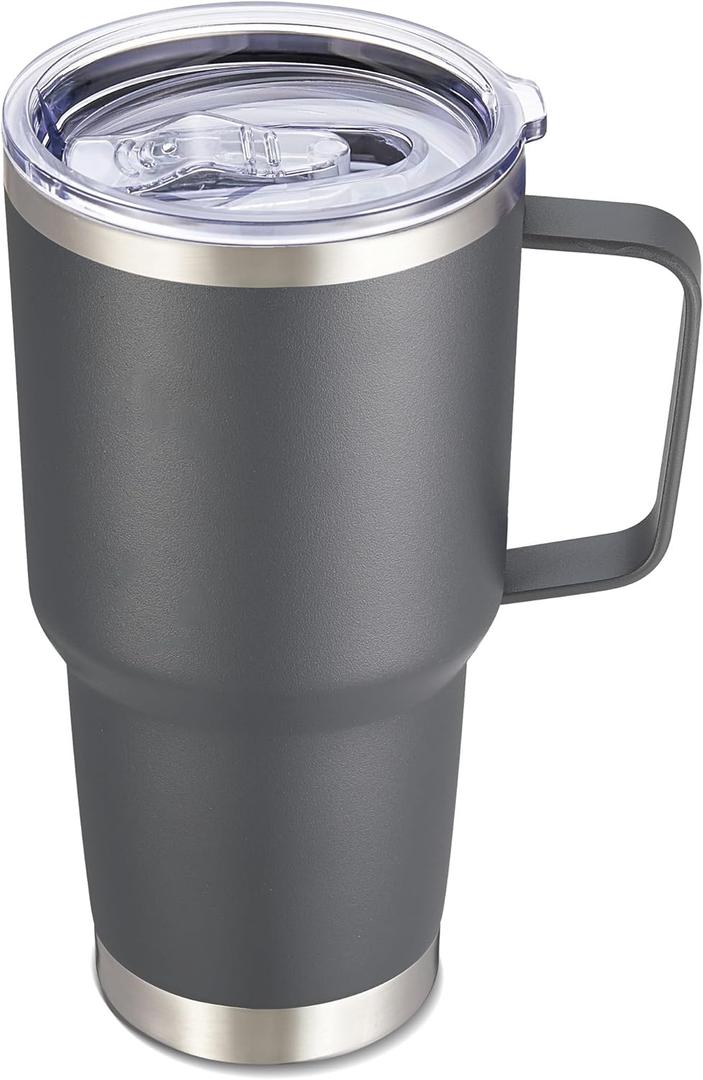 30 oz Tumbler with Handle and Lid, Stainless Steel Tumblers Double Wall Vacuum Insulated Travel Mug Leak Proof Cup Keep Drinks Cold and Hot Grey, 1 Pack