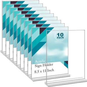 EHWINE Acrylic Sign Holder 8.5 x 11, 10 Pack Double-Sided Stand up Table Top Sign Holders, Clear Acrylic Picture Frame Menu Flyer Paper Holder Display Stand for Office Business Store Wedding Party