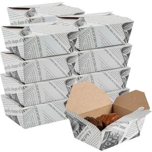 Restaurantware Bio Tek 45 Ounce Take Out Boxes 50 To Go Lunch Boxes - Tab-Lock Closure Heat-Tolerant Newsprint Paper Disposable Lunch Boxes Greaseproof For Hot And Cold Foods (45 oz / #8)