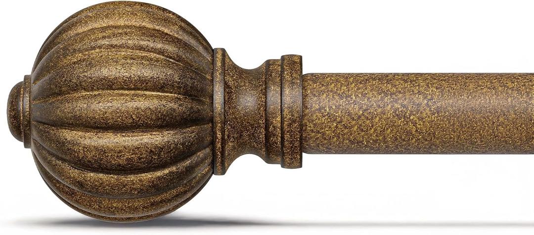 Antiqued Bronze Curtain Rods for Windows 72 to 144 Inch, 1'' Adjustable Heavy Duty Curtain RodVintage Decorative Drapery Rods with Pumpkin Finials for Bedroom Living Room