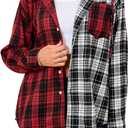 Womens Button Down Shirt Plus Size Blouse Shirts Tartan Plaid Color Block Casual Oversized Boyfriend Hooded Outwear (M)