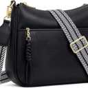 Peacocktion Crossbody Purses for Women Trendy Designer Vegan Leather Hobo Bags with Wide Shoulder Strap (Black)