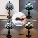 Small Tiffany Table Lamp, 3 Color-Temperature Baroque Stained Glass Lamp,8 Inch Tiffany Style Lamp for Bedroom Living Room Home, Handcrafted Light, Included Bulb (Blue)