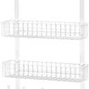 Coat Rack, Over the Door Hanger with Mesh Basket, Detachable Storage Shelf for Towels, Hats, Handbags, Coats (White-2 Baskets) (3-Tier)