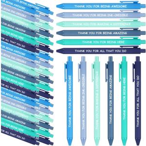 60 Pcs Inspirational Pens Bulk Employee Appreciation Gifts Motivational Retractable Ballpoint Pens with Sayings for Teacher Employee Volunteer Nurse Baby Shower(Blue, Thank You)