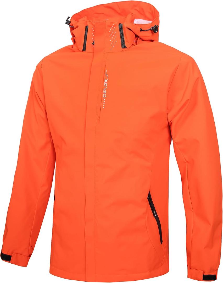 Hikevitang Men's Lightweight Waterproof Rain Jacket,Shell Hooded Outdoor Raincoat Hiking Windbreake jacket, Large