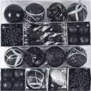 Fuovt 52pcs Black &  Big Christmas Balls - Shatterproof Plastic Decorative Baubles for Xmas Tree Decor Holiday, Wedding, Party Decoration (Black & Silver)