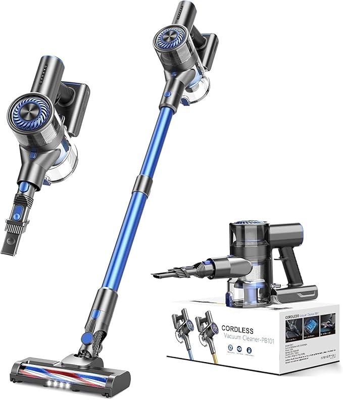 Cordless Vacuum Cleaner for Home, Stick Vacuum Cleaner with 80000 RPM Brushless Motor, 2600mAh Rechargeable Batteries, 2 Adjustable Suction, Anti-Tangle, Lightweight Handheld Vacuum for Hard Floor