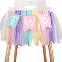 Donut 1 to 2 Years Old Birthday Banner - Donut Theme Birthday High Chair Banner, a Soft Rainbow Ribbon Tutu Group, Sweet Days, Leaving a Wonderful Party Time, Perfect Party Decoration. (Donut 2)