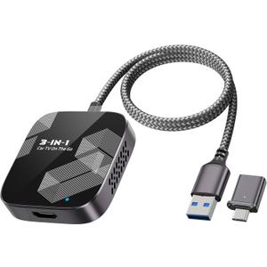 3-in-1 Wireless CarPlay Adapter, Car TV Mate Pro Max 2025 Upgraded [Metal & Glass Case] Convert Wired to Wireless Apple Car Play/Android Auto or HDMI for Fire TV Stick, Compatible for 2016+ Vehicles