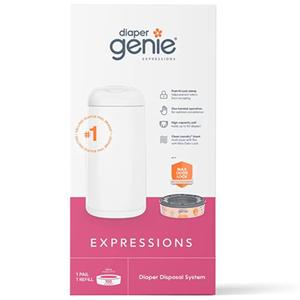 Diaper Genie Expressions Pail White, Odor-Controlling Diaper Disposal System, One Pail & One Refill