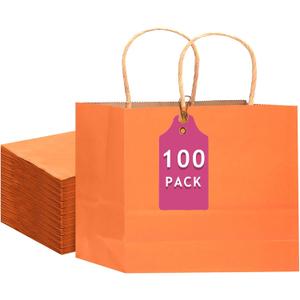 qiqee 100PCS Large Gift Bag with Handles Bulk 13"x4.5"x10" Gift Bags Kraft Orange Multiple Uses (32x11x25cm,Wide Large)
