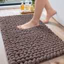 LUMI Luxury Bathroom Rug, Ultra Soft Quick Dry Bath Mat, Non-Slip Absorbent Thick Chenille Bath Rug, Cozy Braid Design Floor Mat for Bathtub, Sink, Laundry, Bedroom, Brown, 17"x30"