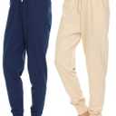 2 Pack: Womens Cotton Joggers - 100% Cotton Lounge Athletic Casual Sleep Casual Pajama PJ Pants Sweatpants L