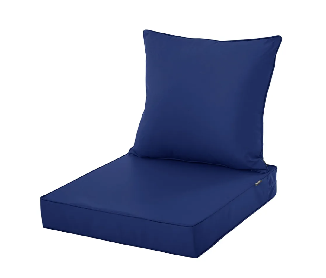 Outdoor Chair Cushions 24x24 Inch, Waterproof Fade Resistant Deep Seat and Backrest Cushion Set for Patio Furniture, Navy, 1 Set