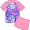 Nokecina Girls Tankini Swimsuit Size 7-8 Years Old Kids Rose Bathing Suits Leopard Swimwear with Short (Purple)